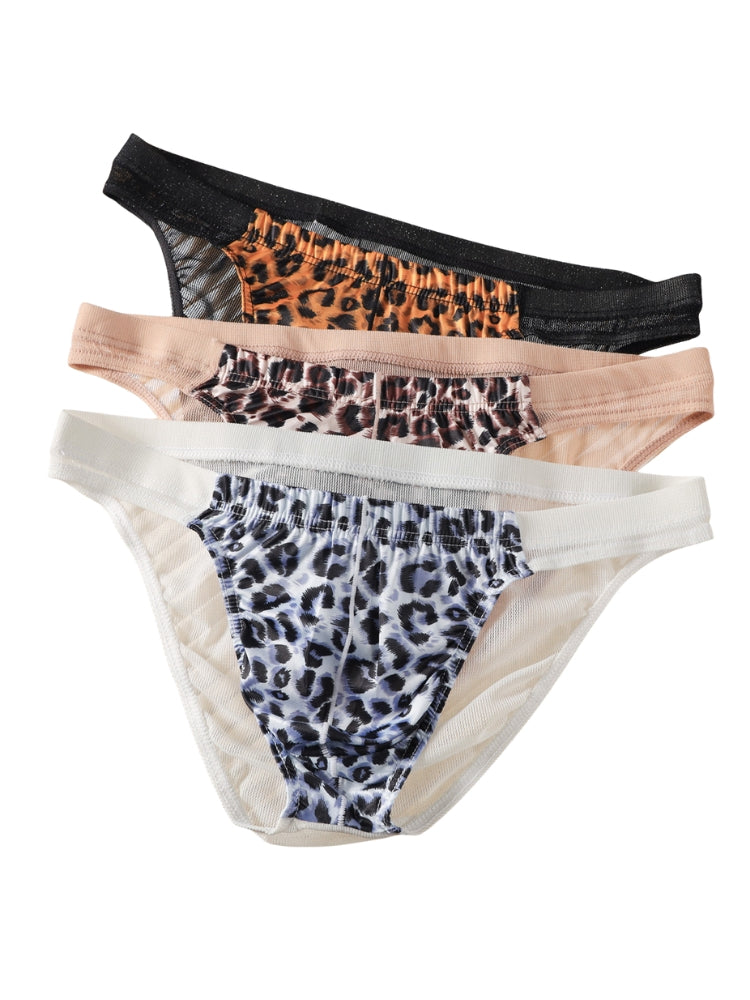 3 Pack Men's Leopard Print Sexy Low-Rise U-Pouch Design Breathable Comfort Bikini | dmunderwear detail image 6