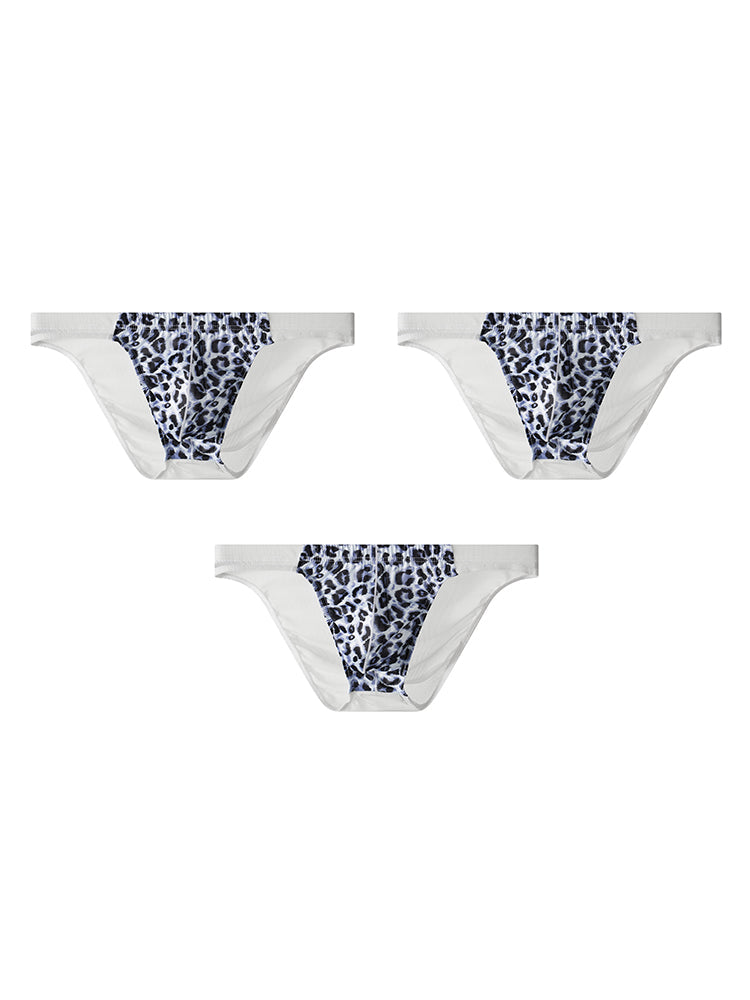 3 Pack Men's Leopard Print Sexy Low-Rise U-Pouch Design Breathable Comfort Bikini | dmunderwear detail image 7