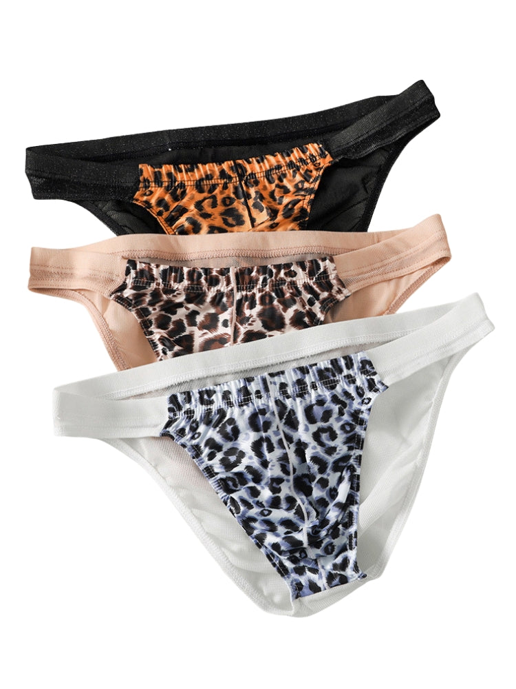 3 Pack Men's Leopard Print Sexy Low-Rise U-Pouch Design Breathable Comfort Bikini | dmunderwear detail image 8
