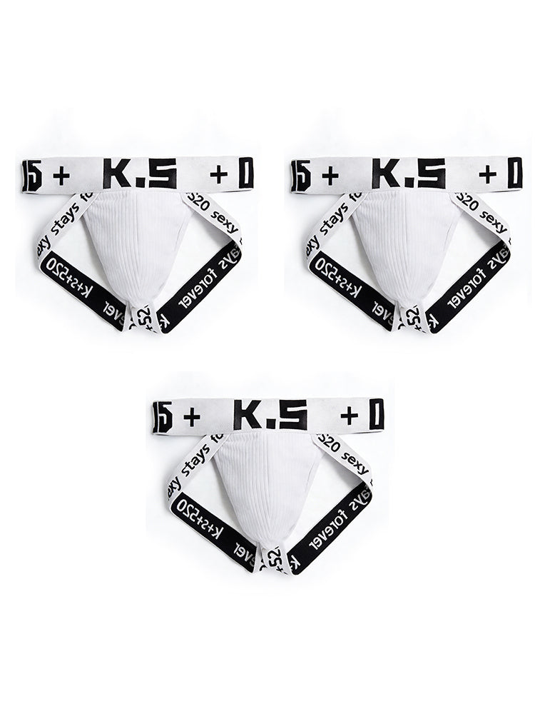 3 Pack Men's Letter Print Color Block Breathable & Stretchy Jockstraps | dmunderwear detail image 12