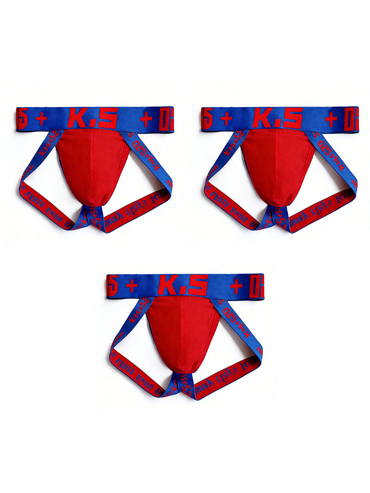 3 Pack Men's Letter Print Color Block Breathable & Stretchy Jockstraps | dmunderwear detail image 17