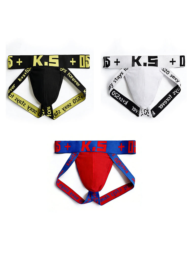 3 Pack Men's Letter Print Color Block Breathable & Stretchy Jockstraps | dmunderwear detail image 2