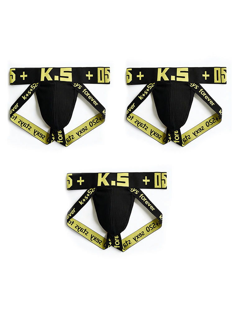 3 Pack Men's Letter Print Color Block Breathable & Stretchy Jockstraps | dmunderwear detail image 7