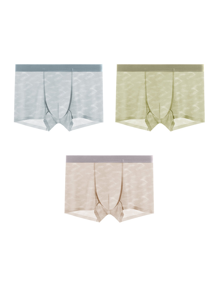 3 Pack Men's Lightweight & Airy Seamless Comfort Ice Silk Trunks | dmunderwear detail image 14