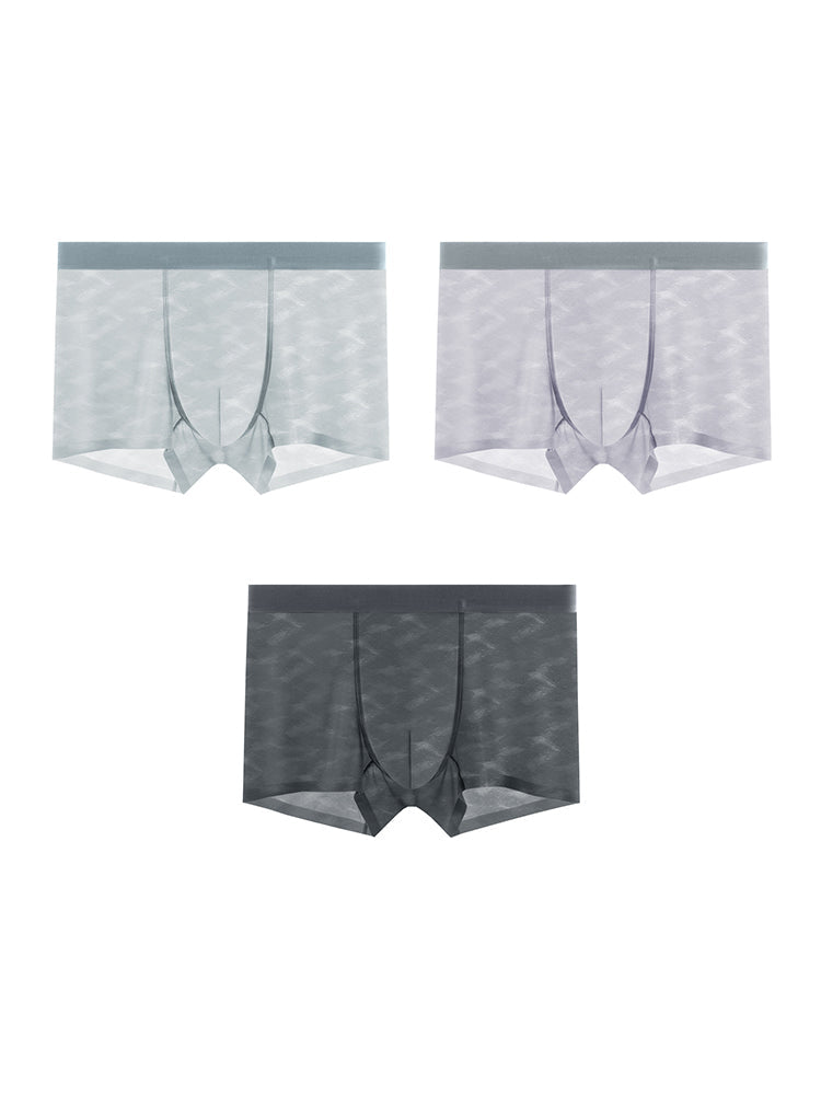 3 Pack Men's Lightweight & Airy Seamless Comfort Ice Silk Trunks | dmunderwear detail image 2