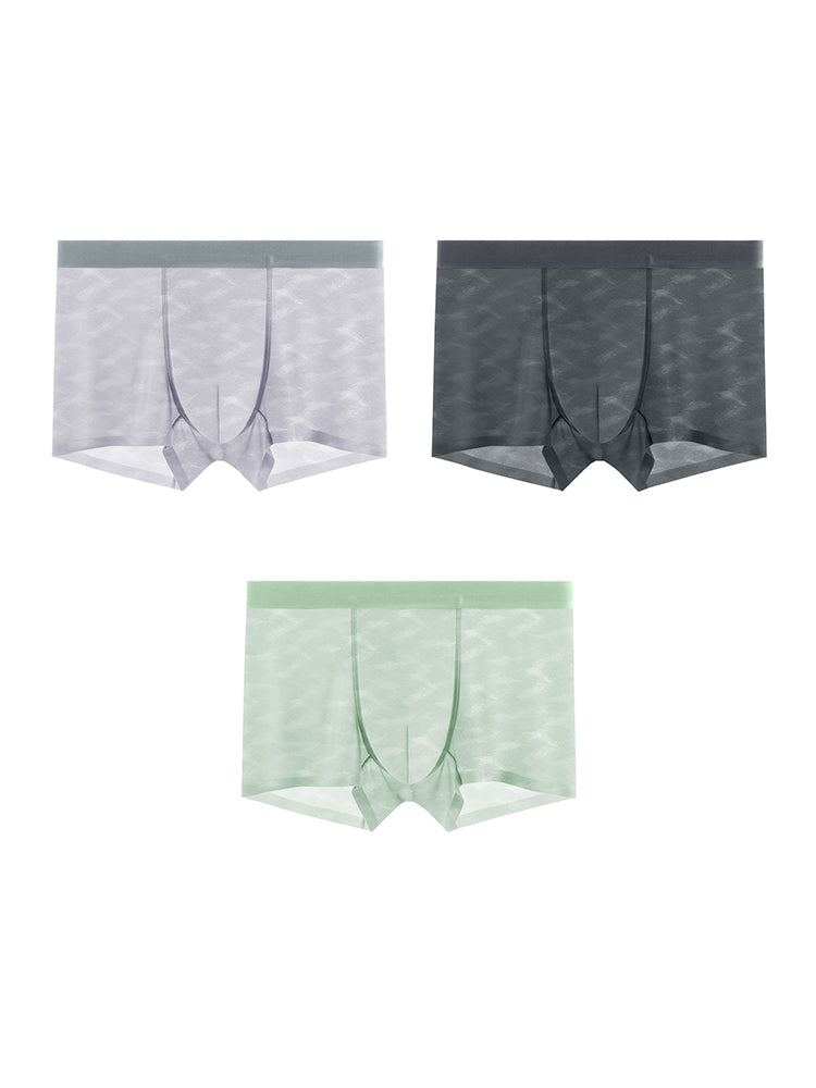 3 Pack Men's Lightweight & Airy Seamless Comfort Ice Silk Trunks | dmunderwear detail image 20