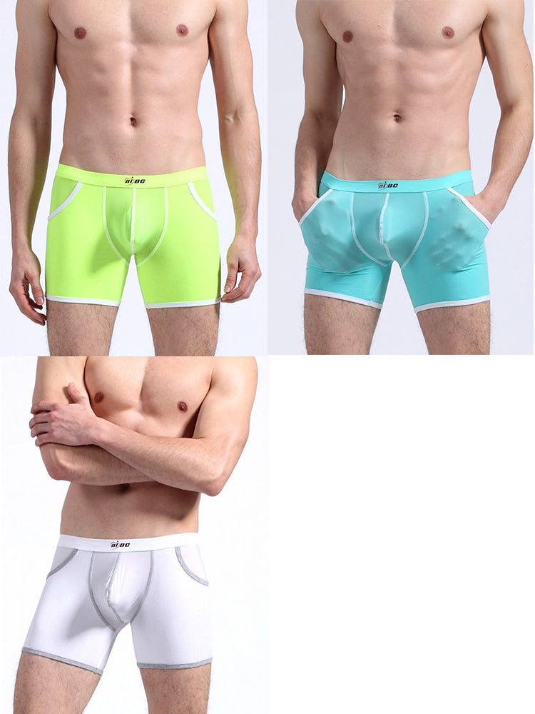 3 Pack Men's Long Leg Boxer Briefs Made of Ultra-Thin Ice Silk with Anti-Wear Elastic | dmunderwear detail image 12