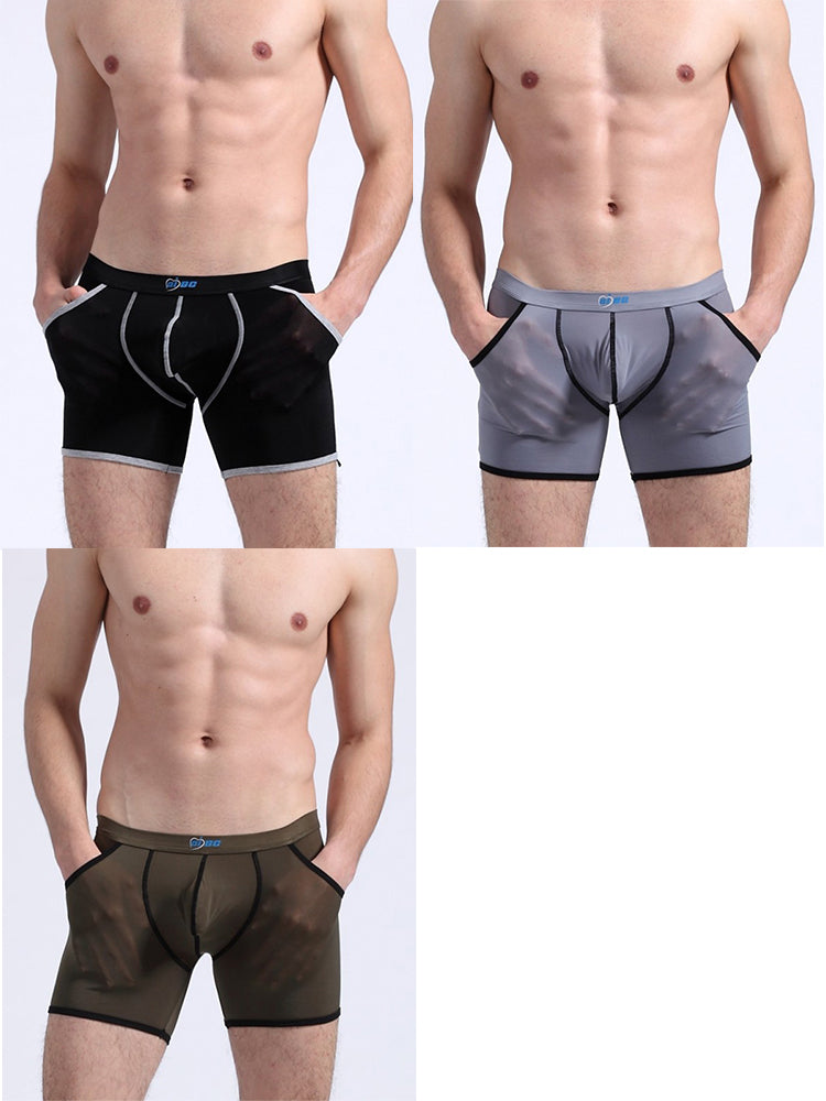 3 Pack Men's Long Leg Boxer Briefs Made of Ultra-Thin Ice Silk with Anti-Wear Elastic | dmunderwear detail image 17