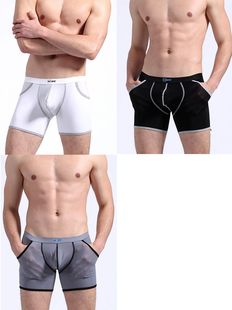 3 Pack Men's Long Leg Boxer Briefs Made of Ultra-Thin Ice Silk with Anti-Wear Elastic | dmunderwear detail image 2