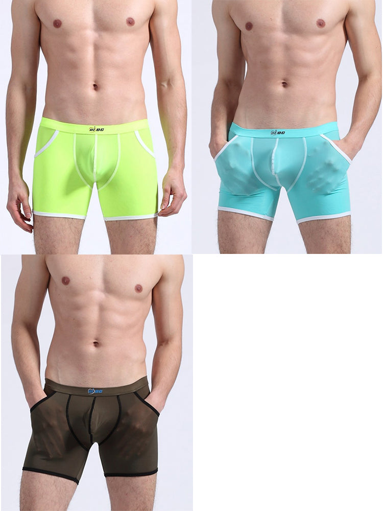 3 Pack Men's Long Leg Boxer Briefs Made of Ultra-Thin Ice Silk with Anti-Wear Elastic | dmunderwear detail image 7