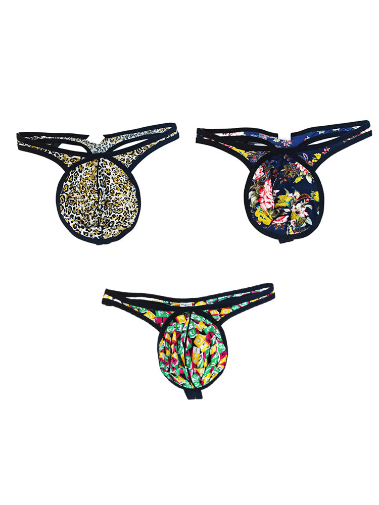 3 Pack Men's Low-Rise Breathable Ice Silk Print Sexy U-Pouch Thongs | dmunderwear detail image 12