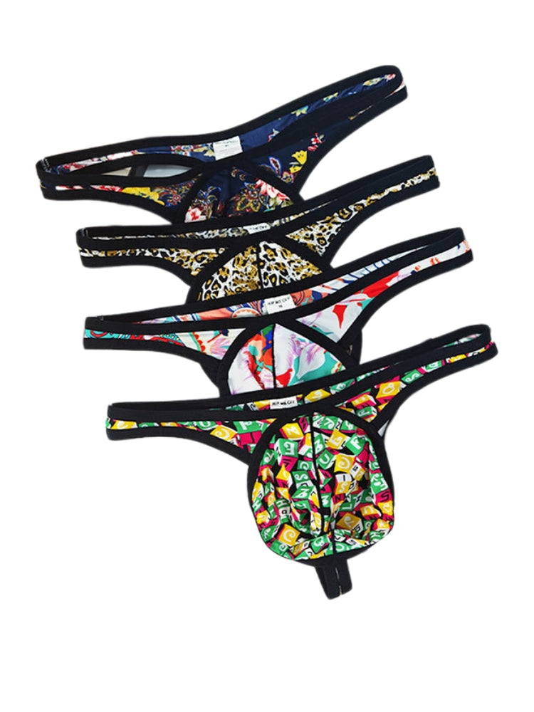 3 Pack Men's Low-Rise Breathable Ice Silk Print Sexy U-Pouch Thongs | dmunderwear detail image 14