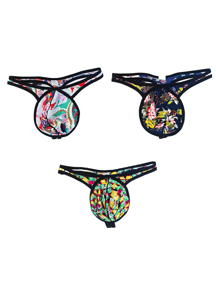 3 Pack Men's Low-Rise Breathable Ice Silk Print Sexy U-Pouch Thongs | dmunderwear detail image 16