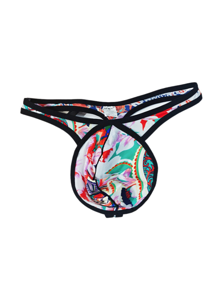 3 Pack Men's Low-Rise Breathable Ice Silk Print Sexy U-Pouch Thongs | dmunderwear detail image 20