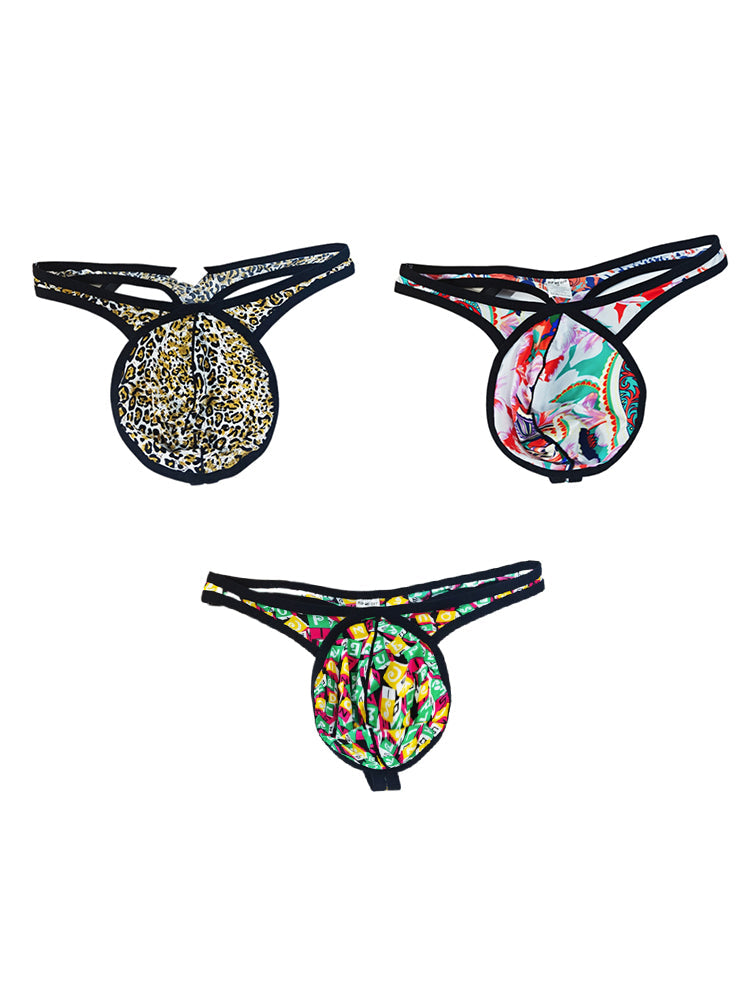 3 Pack Men's Low-Rise Breathable Ice Silk Print Sexy U-Pouch Thongs | dmunderwear detail image 7