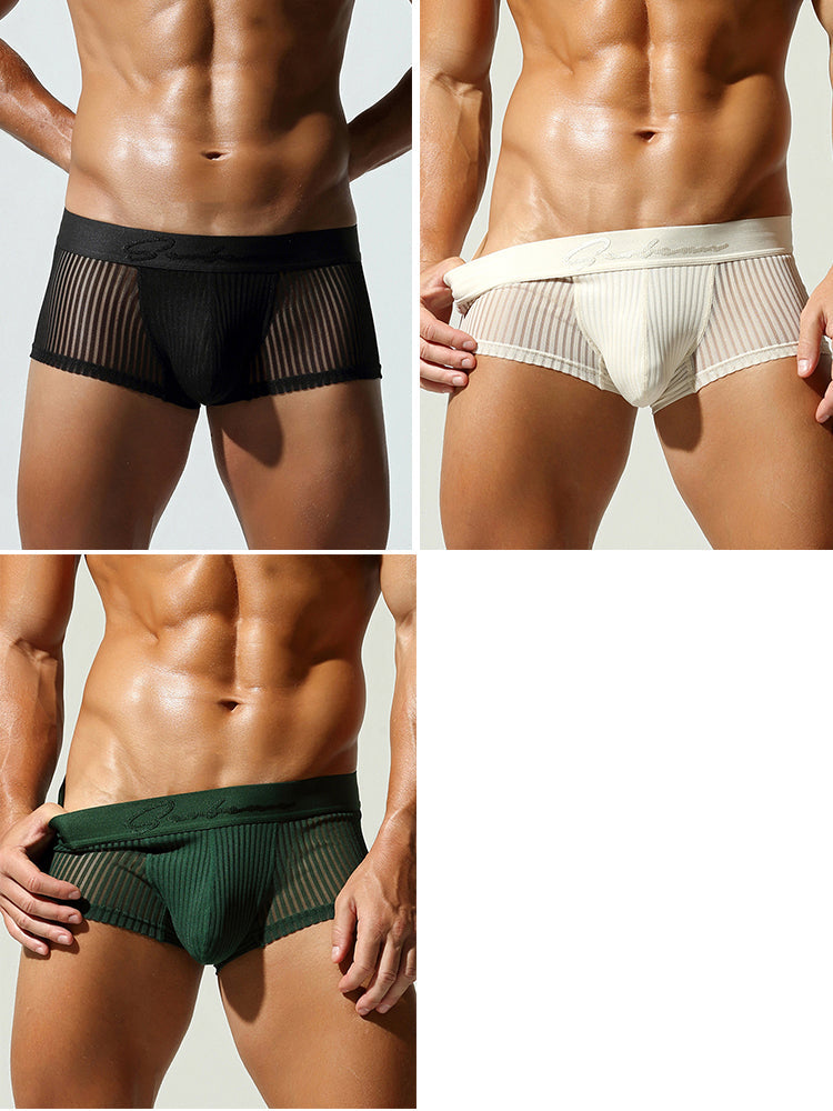 3 Pack Men's Striped Mesh Trunks with Comfort Pouch | dmunderwear detail image 2