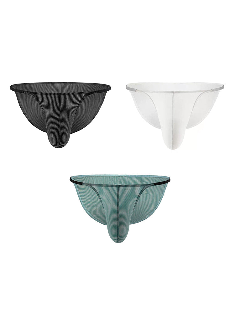 3 Pack Men's Low Rise Striped Camisole Briefs with Raised Pockets | dmunderwear detail image 2
