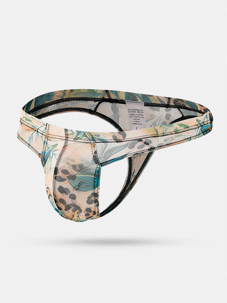 3 Pack Men's Ice-Silk Leopard Mesh Thong with Double-Lined Crotch | dmunderwear