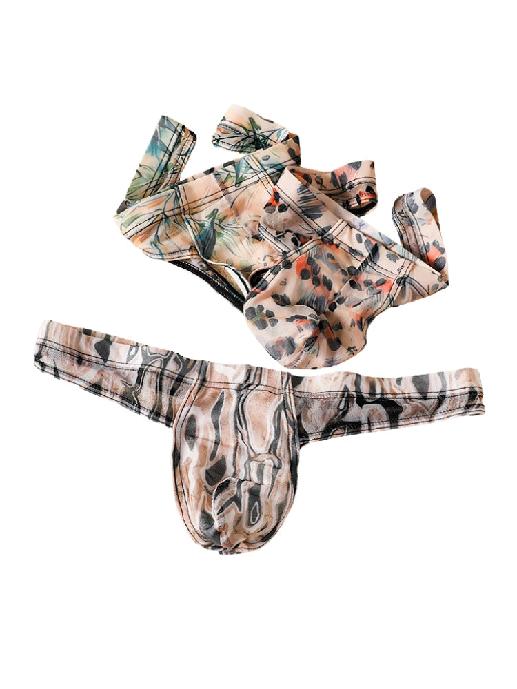 3 Pack Men's Ice-Silk Leopard Mesh Thong with Double-Lined Crotch | dmunderwear detail image 10