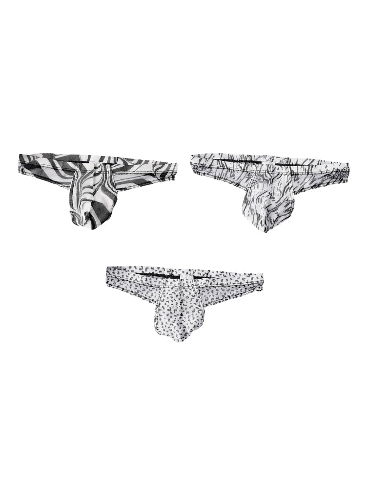 3 Pack Men's Ice-Silk Leopard Mesh Thong with Double-Lined Crotch | dmunderwear detail image 12