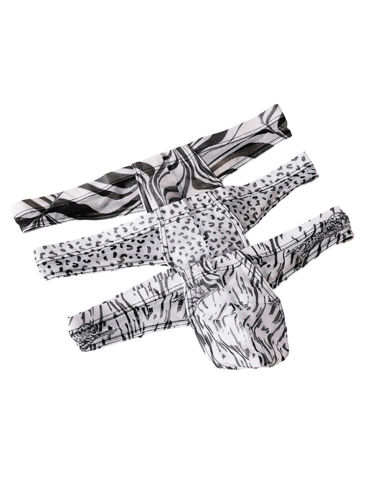 3 Pack Men's Ice-Silk Leopard Mesh Thong with Double-Lined Crotch | dmunderwear detail image 13