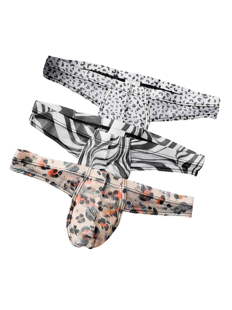 3 Pack Men's Ice-Silk Leopard Mesh Thong with Double-Lined Crotch | dmunderwear detail image 15