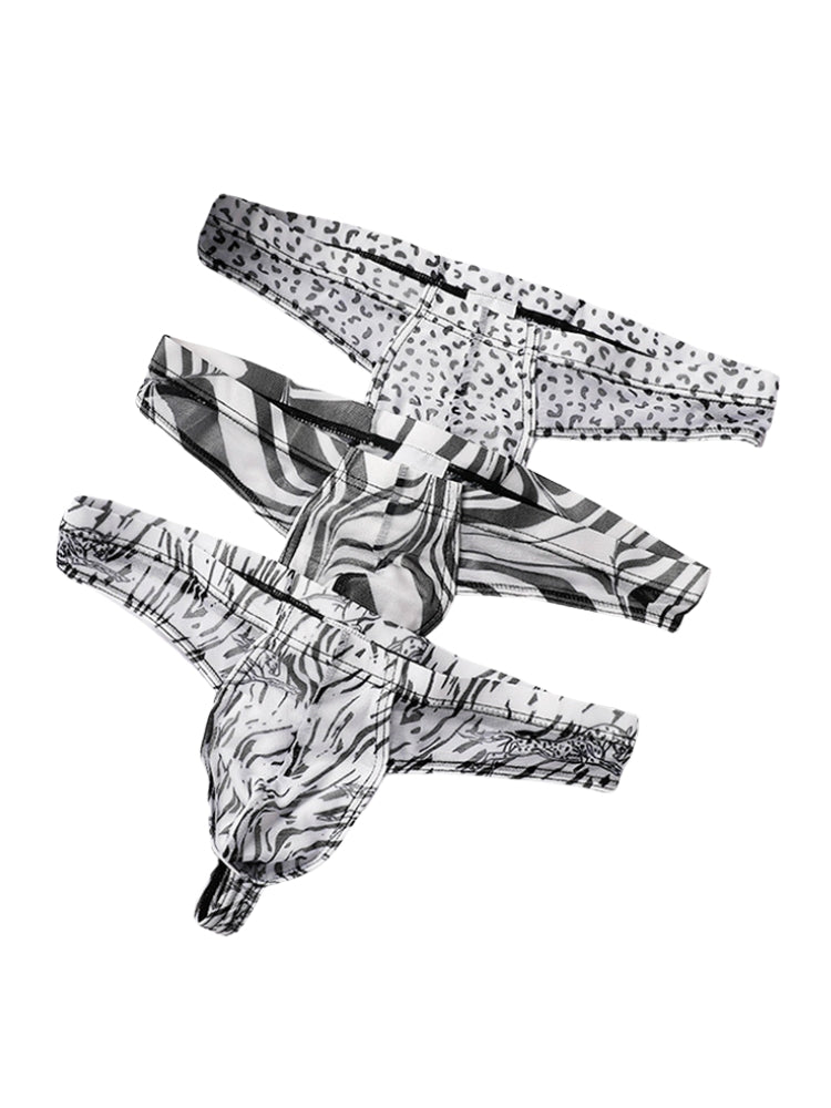3 Pack Men's Ice-Silk Leopard Mesh Thong with Double-Lined Crotch | dmunderwear detail image 16
