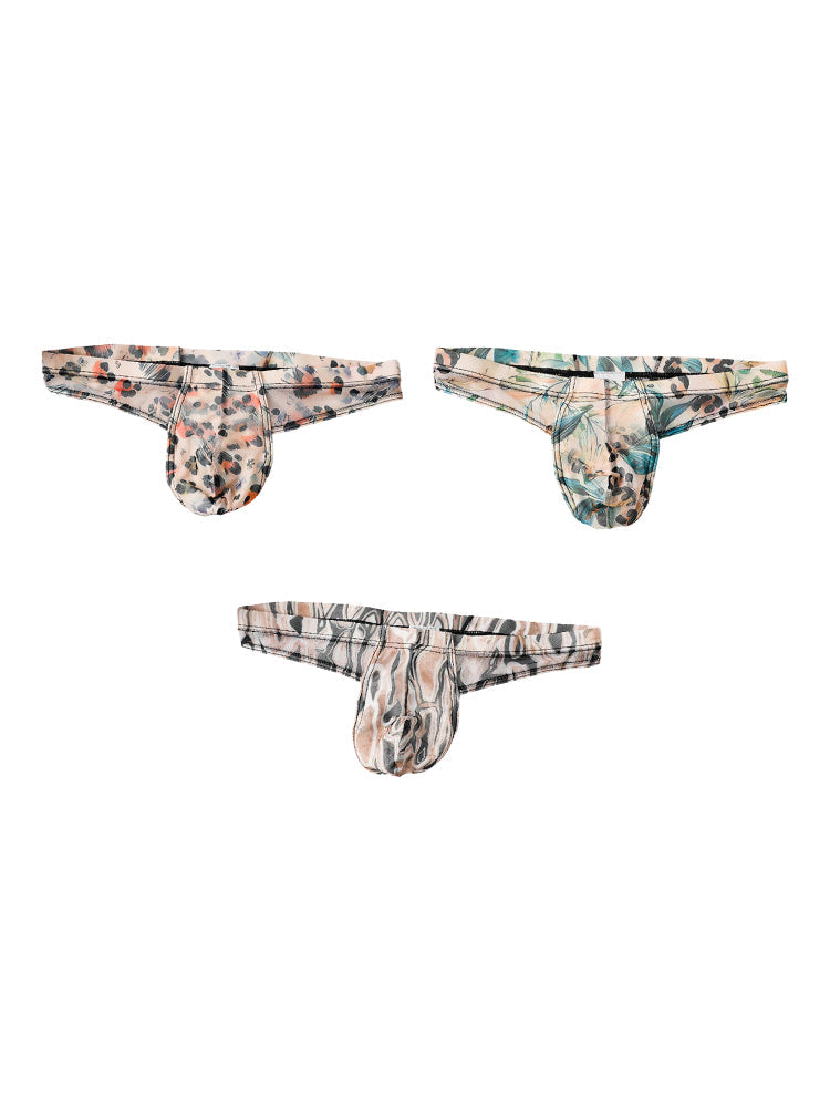 3 Pack Men's Ice-Silk Leopard Mesh Thong with Double-Lined Crotch | dmunderwear detail image 17