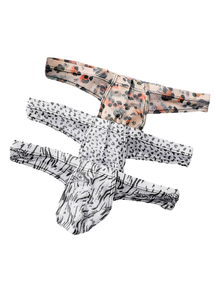 3 Pack Men's Ice-Silk Leopard Mesh Thong with Double-Lined Crotch | dmunderwear detail image 18