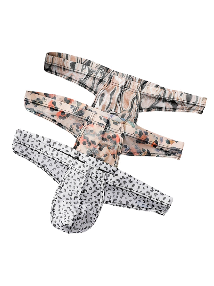 3 Pack Men's Ice-Silk Leopard Mesh Thong with Double-Lined Crotch | dmunderwear detail image 19