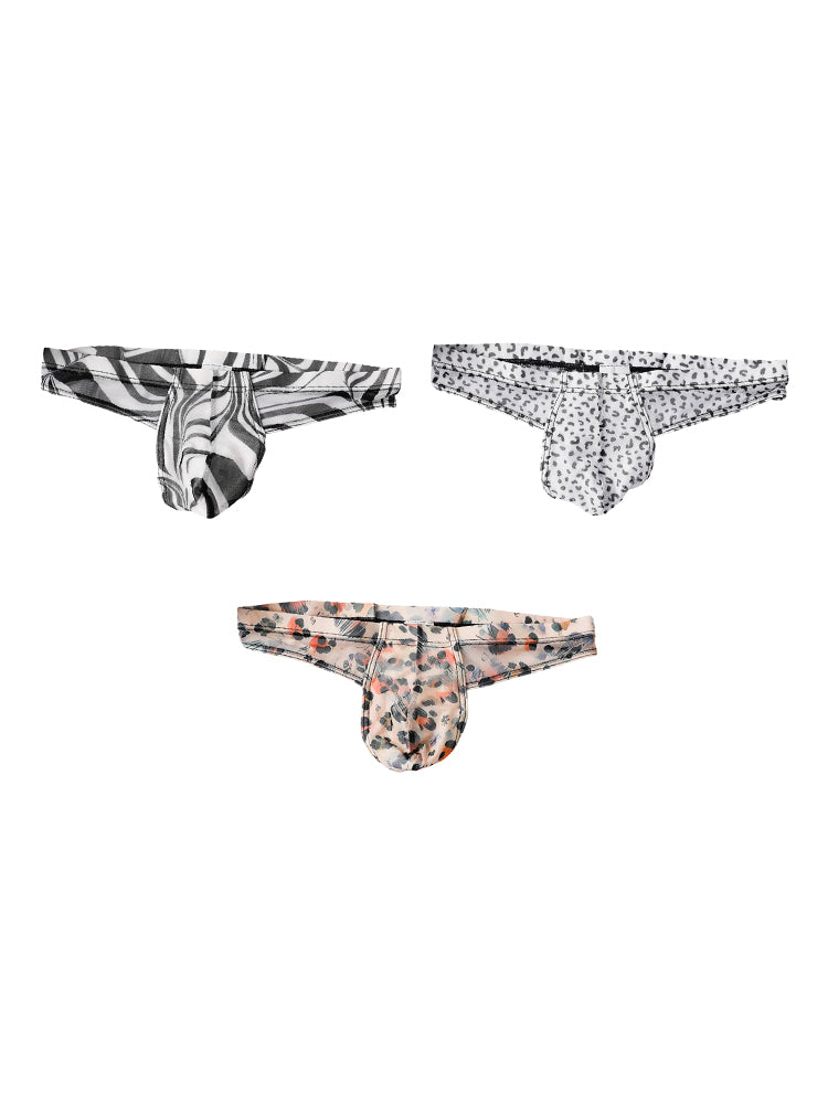 3 Pack Men's Ice-Silk Leopard Mesh Thong with Double-Lined Crotch | dmunderwear detail image 2