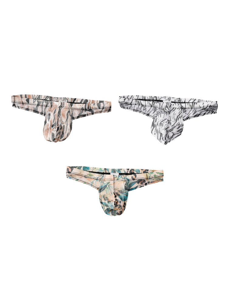 3 Pack Men's Ice-Silk Leopard Mesh Thong with Double-Lined Crotch | dmunderwear detail image 7
