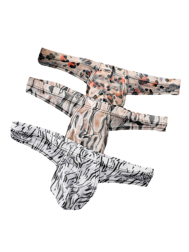 3 Pack Men's Ice-Silk Leopard Mesh Thong with Double-Lined Crotch | dmunderwear detail image 9