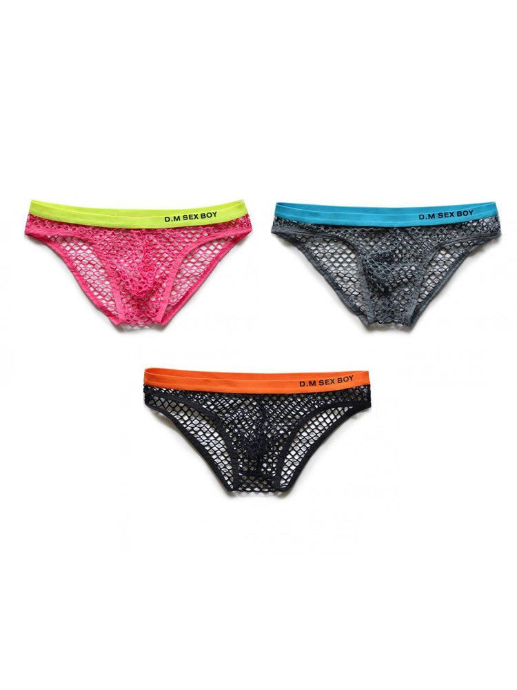 3 Pack Men's Low-Waist Sexy Big Mesh Breathable Transparent Sports Briefs | dmunderwear detail image 14