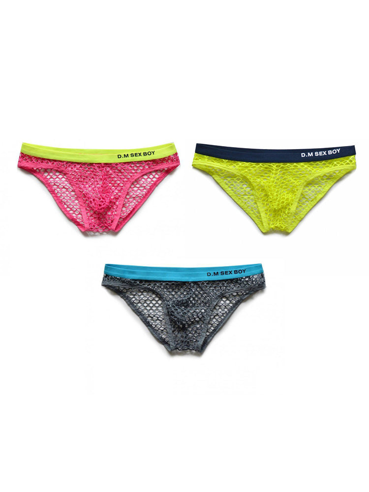 3 Pack Men's Low-Waist Sexy Big Mesh Breathable Transparent Sports Briefs | dmunderwear detail image 2