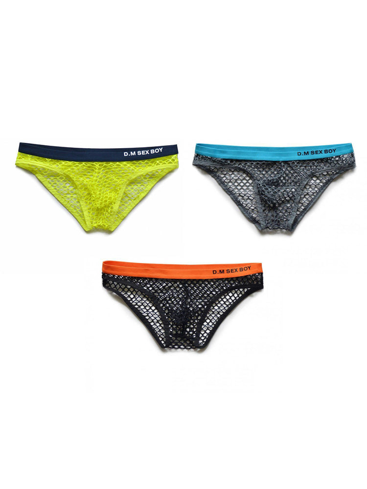 3 Pack Men's Low-Waist Sexy Big Mesh Breathable Transparent Sports Briefs | dmunderwear detail image 20