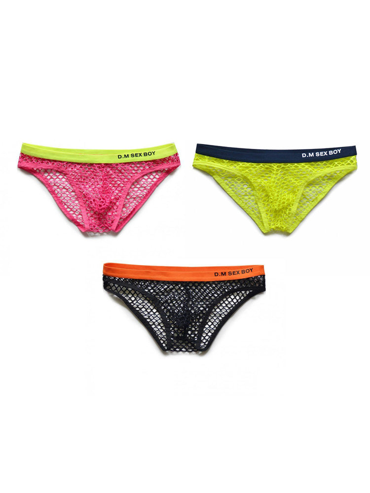 3 Pack Men's Low-Waist Sexy Big Mesh Breathable Transparent Sports Briefs | dmunderwear detail image 8
