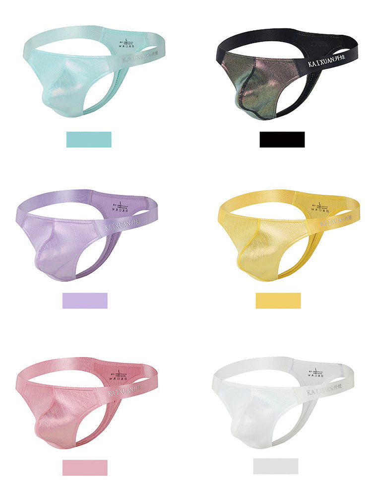 3 Pack Men's Low Waist Transparent Sexy Large Pouch Ice Silk Thong | dmunderwear detail image 11