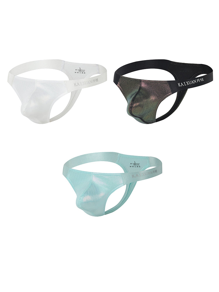 3 Pack Men's Low Waist Transparent Sexy Large Pouch Ice Silk Thong | dmunderwear detail image 12