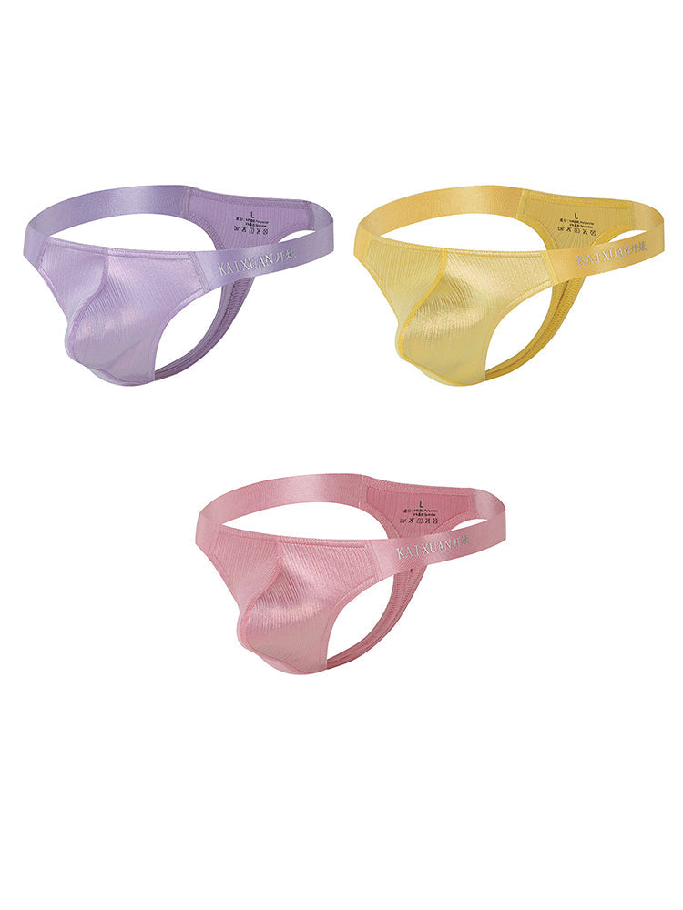 3 Pack Men's Low Waist Transparent Sexy Large Pouch Ice Silk Thong | dmunderwear detail image 17