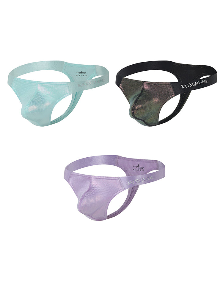 3 Pack Men's Low Waist Transparent Sexy Large Pouch Ice Silk Thong | dmunderwear detail image 2