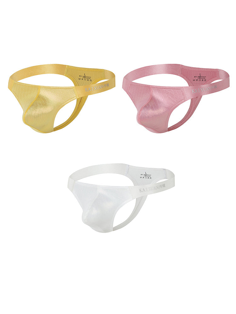3 Pack Men's Low Waist Transparent Sexy Large Pouch Ice Silk Thong | dmunderwear detail image 7