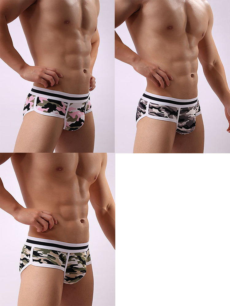 3 Pack Men's Mid-Rise Breathable Soft Cotton Camouflage Stretch Fit Bikini | dmunderwear detail image 2