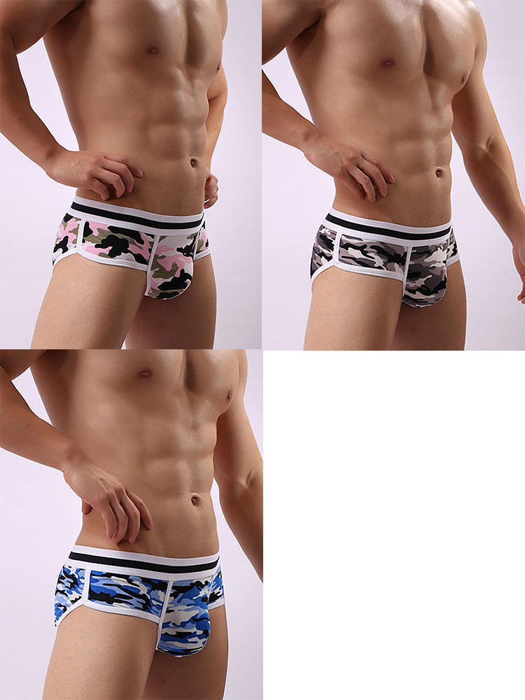 3 Pack Men's Mid-Rise Breathable Soft Cotton Camouflage Stretch Fit Bikini | dmunderwear detail image 6