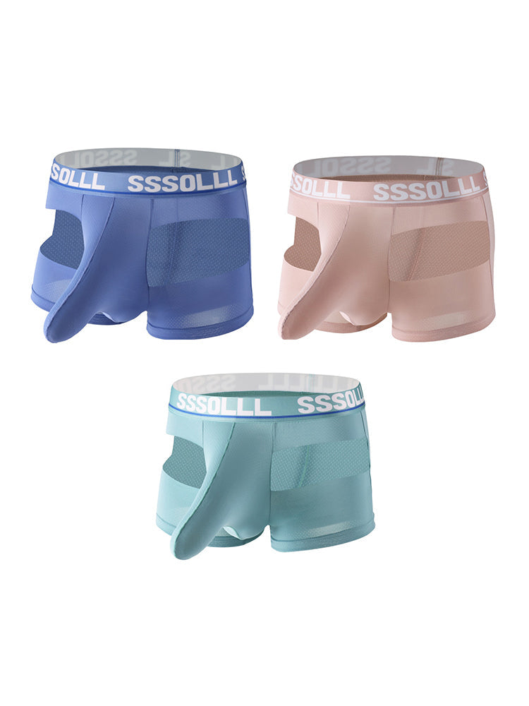 3 Pack Men's Mid-Rise Ice Silk Hollow-Out Trunks | dmunderwear detail image 14
