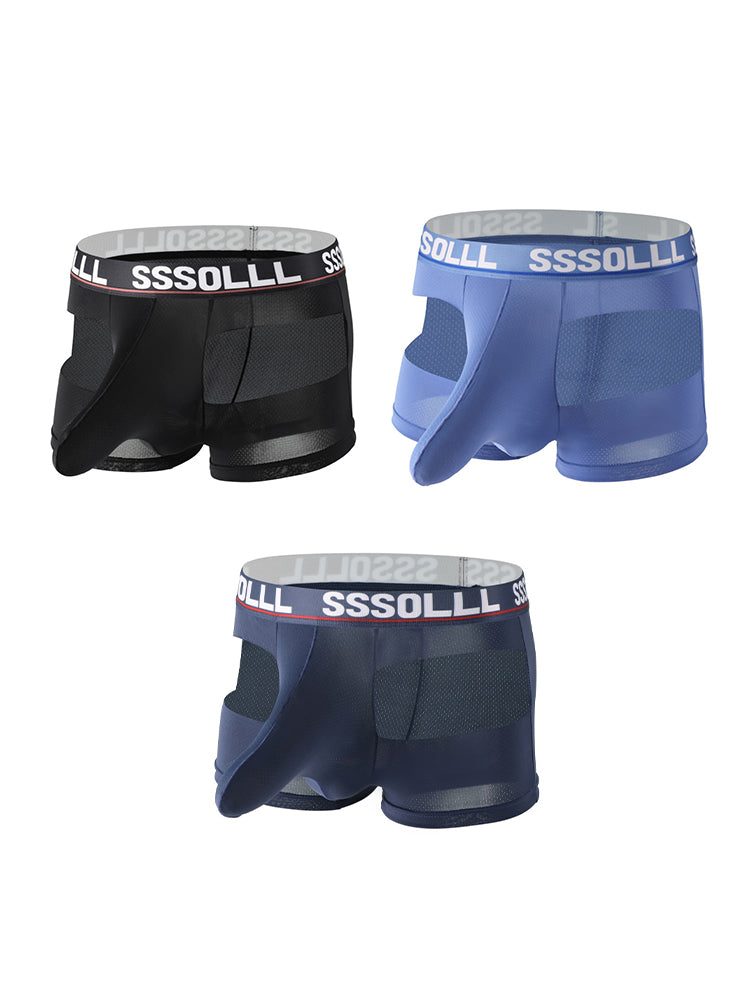 3 Pack Men's Mid-Rise Ice Silk Hollow-Out Trunks | dmunderwear detail image 20
