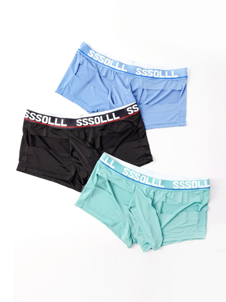 3 Pack Men's Mid-Rise Ice Silk Hollow-Out Trunks | dmunderwear detail image 5