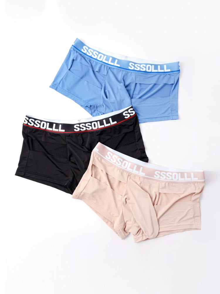3 Pack Men's Mid-Rise Ice Silk Hollow-Out Trunks | dmunderwear detail image 6