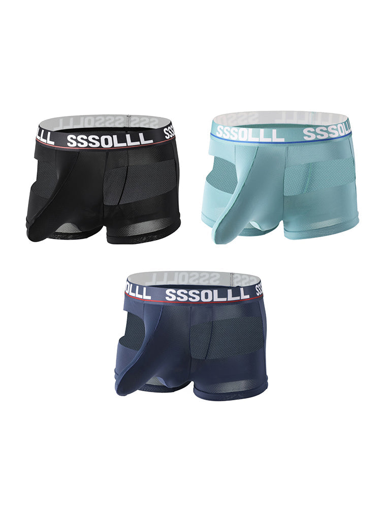 3 Pack Men's Mid-Rise Ice Silk Hollow-Out Trunks | dmunderwear detail image 8