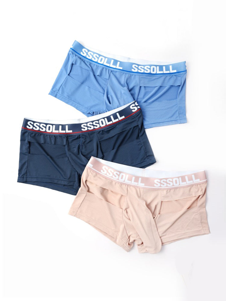 3 Pack Men's Mid-Rise Ice Silk Hollow-Out Trunks | dmunderwear detail image 9